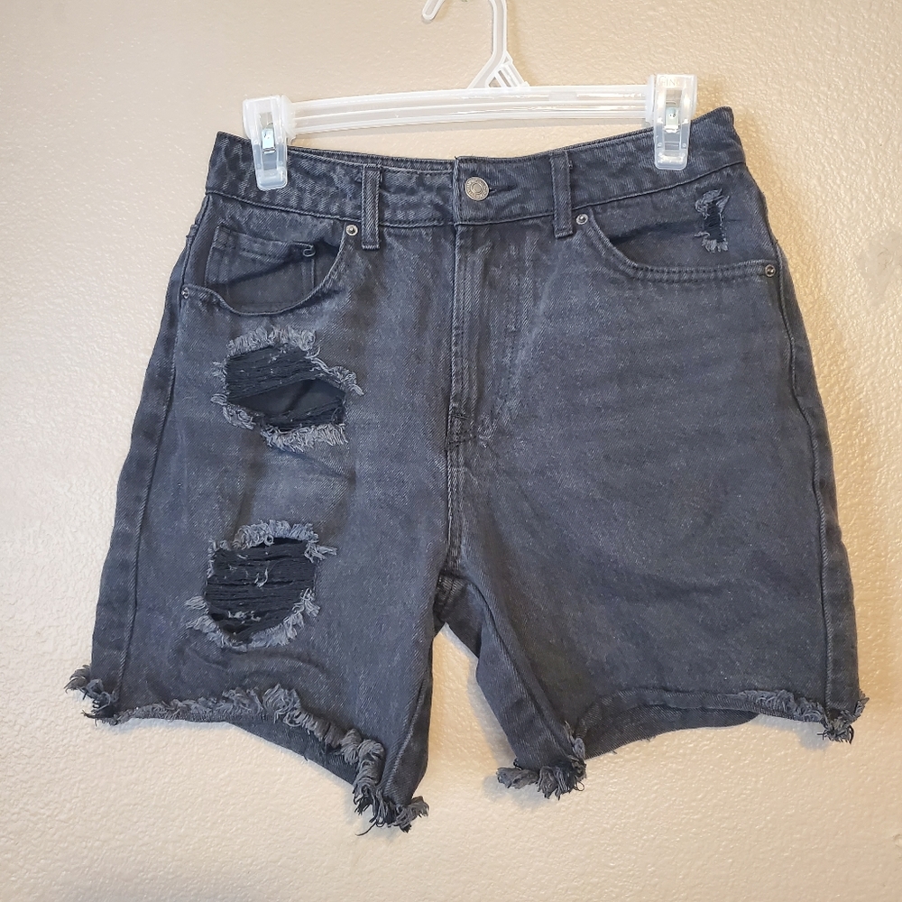 Forever 21 High Rise Distressed Black Jean Shorts Sz 27